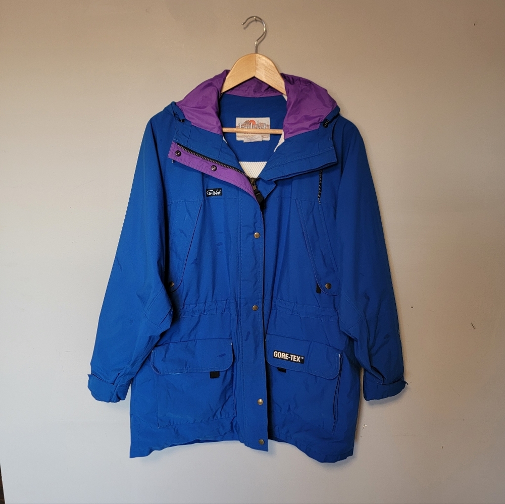 vintage blue farwest far west gore-tex cargo jacket rain ski cinch shell snow
